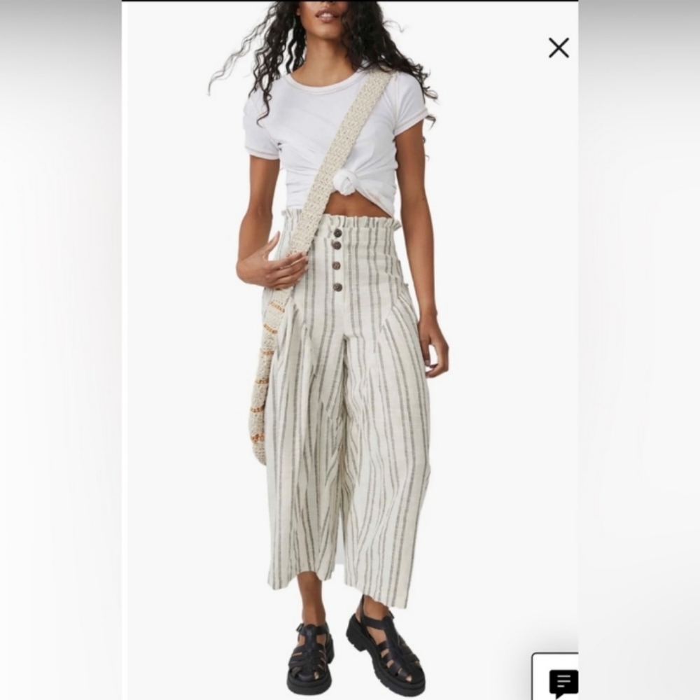 Free People Ruffle top, striped wide leg pants. Size S - Brand new with tags